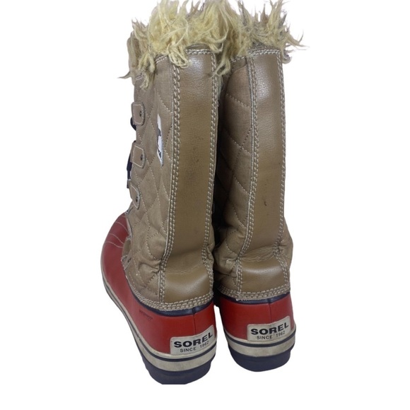 Sorel Tan Red Winter Fur Lined Snow Boots - Picture 4 of 6